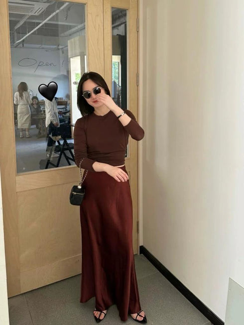 Satin A-line Long Skirt